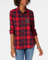 Juniors' Plaid Patch Button-Up Shirt